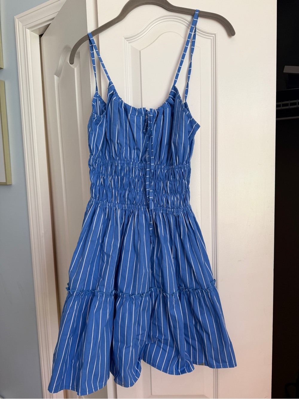Lusaka Blue Cotton Striped Sundress with Smocked Waist